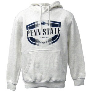 natural oatmeal hooded sweatshirt with Penn State, Athletic Logo, and PSU inside polychrome shield shape